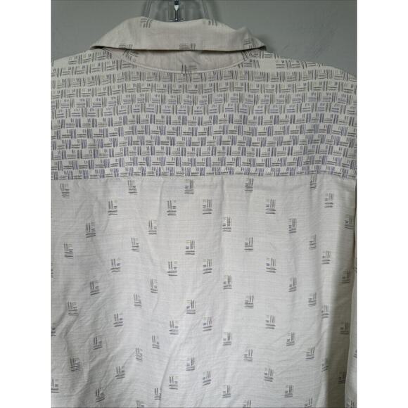 Tommy Bahama Silk Button Down Mens Large Cream Geo Print 90's Y2K Tropical Beach - Picture 3 of 9